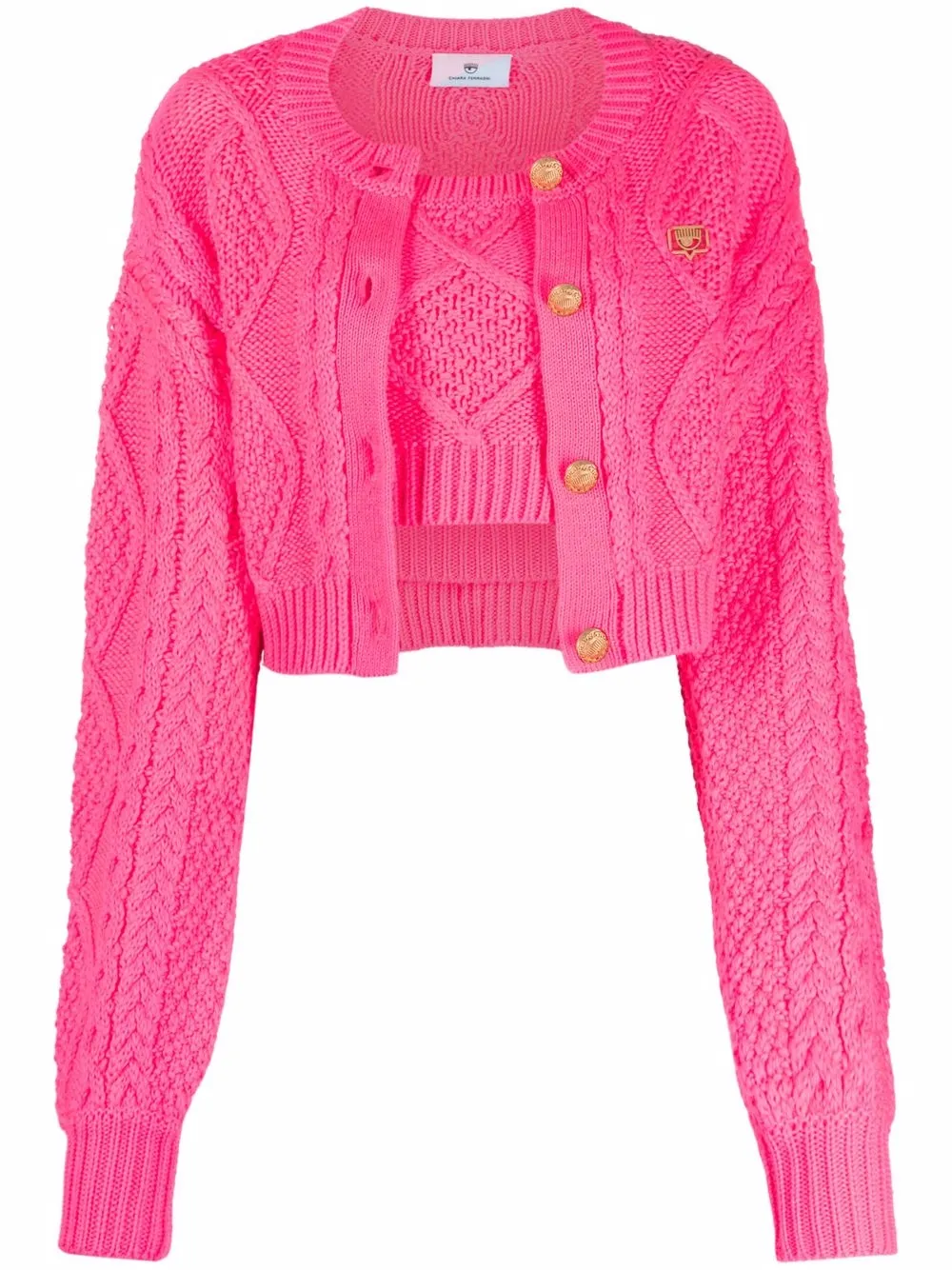 

Chiara Ferragni conjunto tejido de chamarra con placa del logo - Rosado
