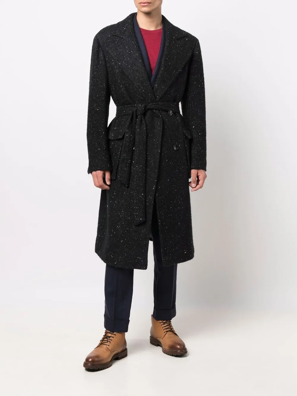 фото Kiton пальто с поясом и заостренными лацканами