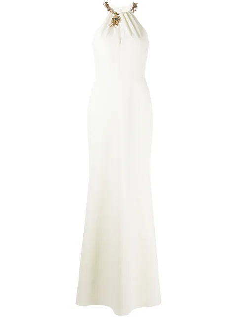 Marchesa Notte keyhole neck halter gown
