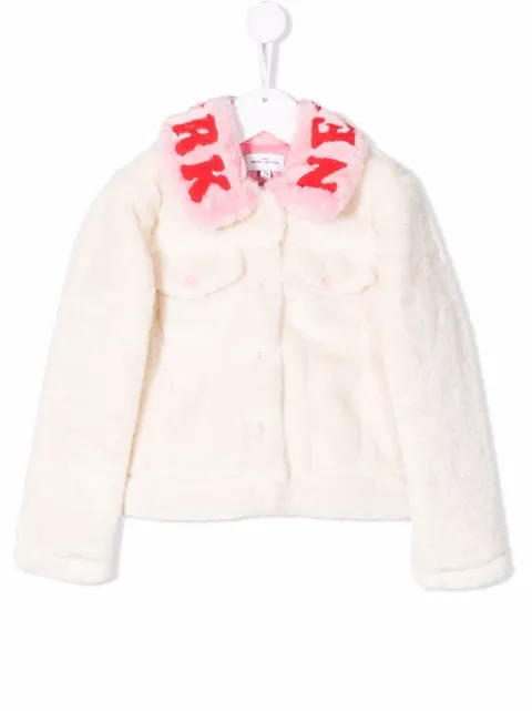 The Marc Jacobs Kids Logo Embroidered Faux Fur Jacket With Express Delivery Farfetch The Marc Jacobs Kids Logo, Juicy Couture Faux Fur Coat Pink And White
