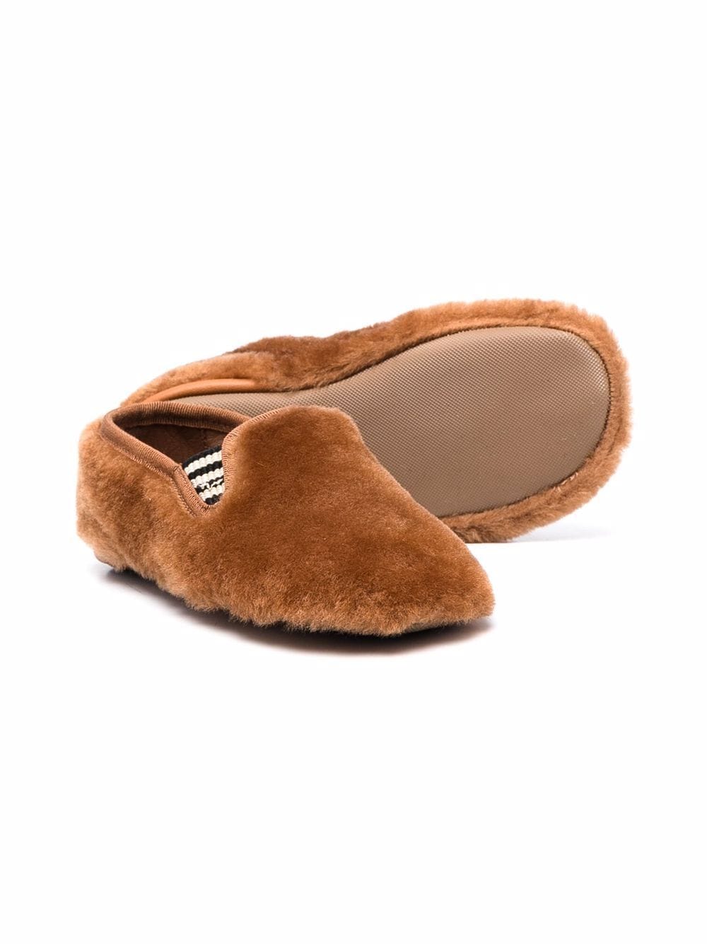 Shop Pèpè Fur-trimmed Slip-on Shoes In Brown