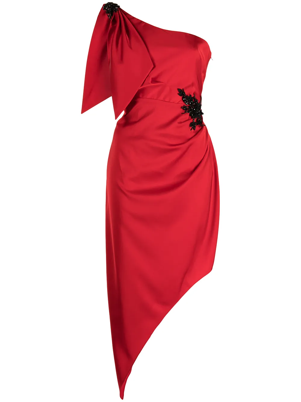 

Marchesa Notte vestido con pliegues y un hombro descubierto - Rojo