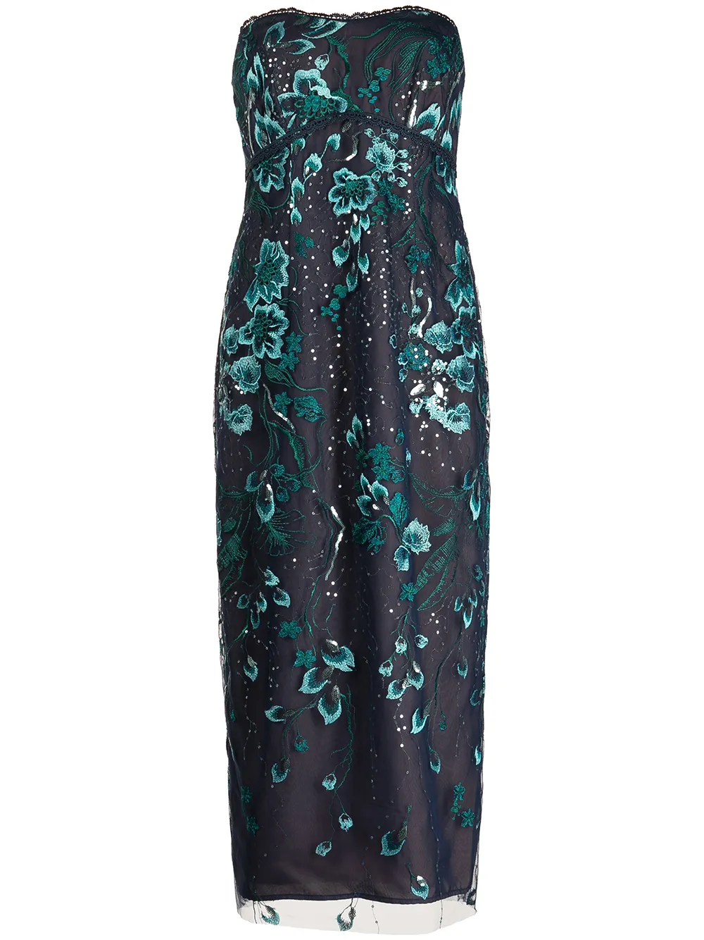Premium emerald green sequin embroidered bandeau shop midi dress