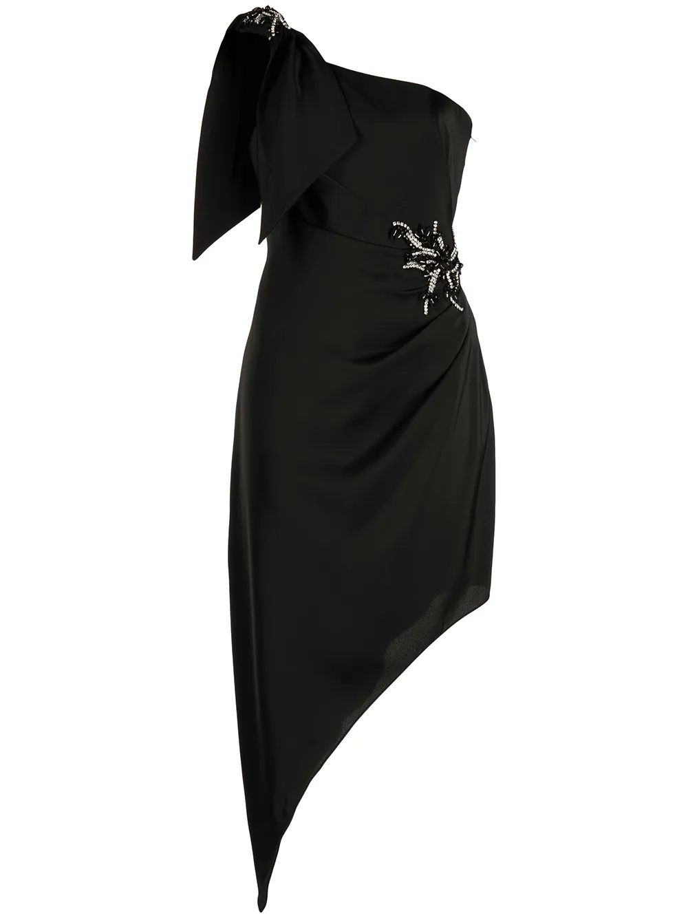 

Marchesa Notte vestido con pliegues y un hombro descubierto - Negro
