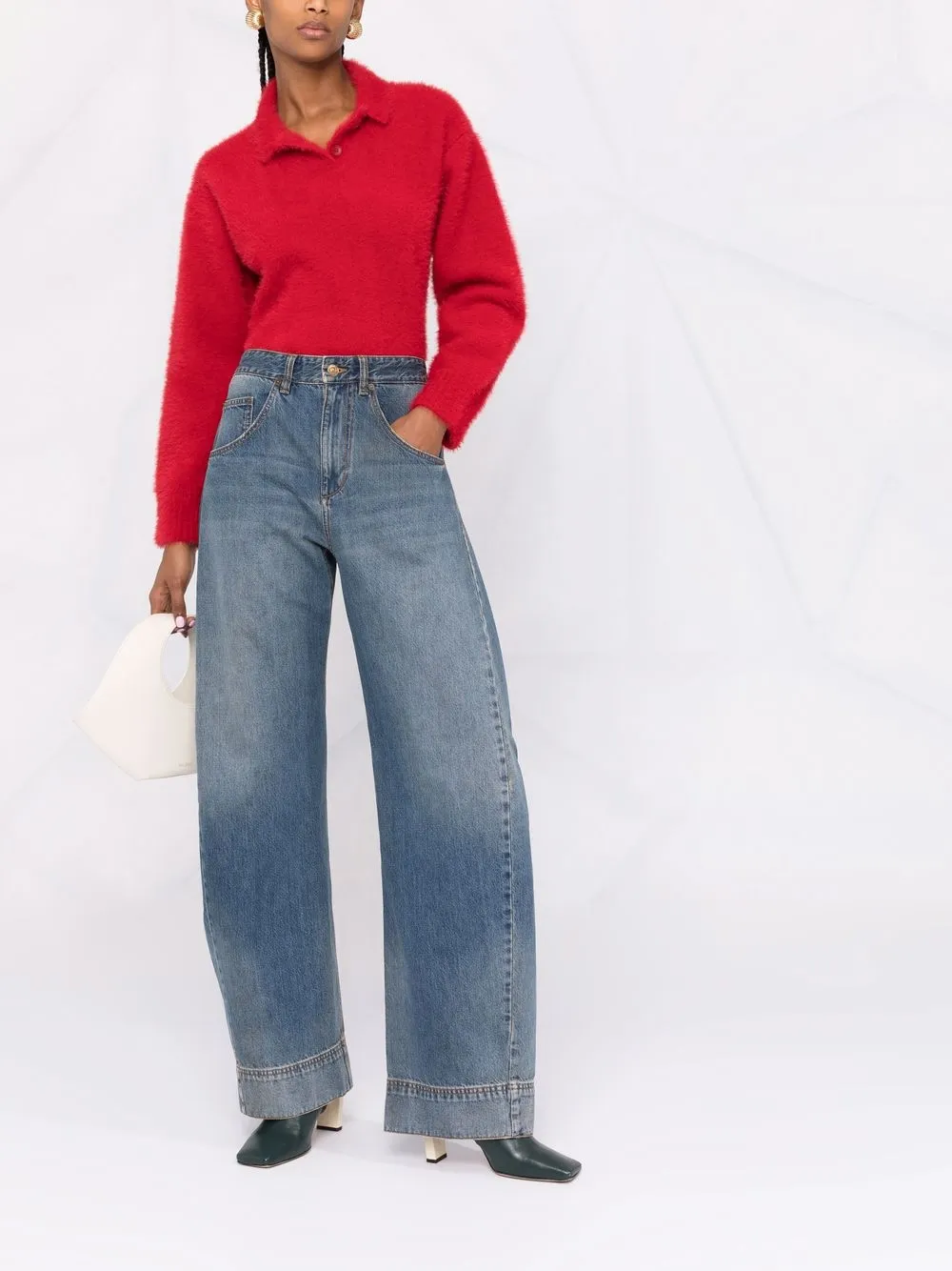 фото Victoria beckham широкие джинсы с завышенной талией