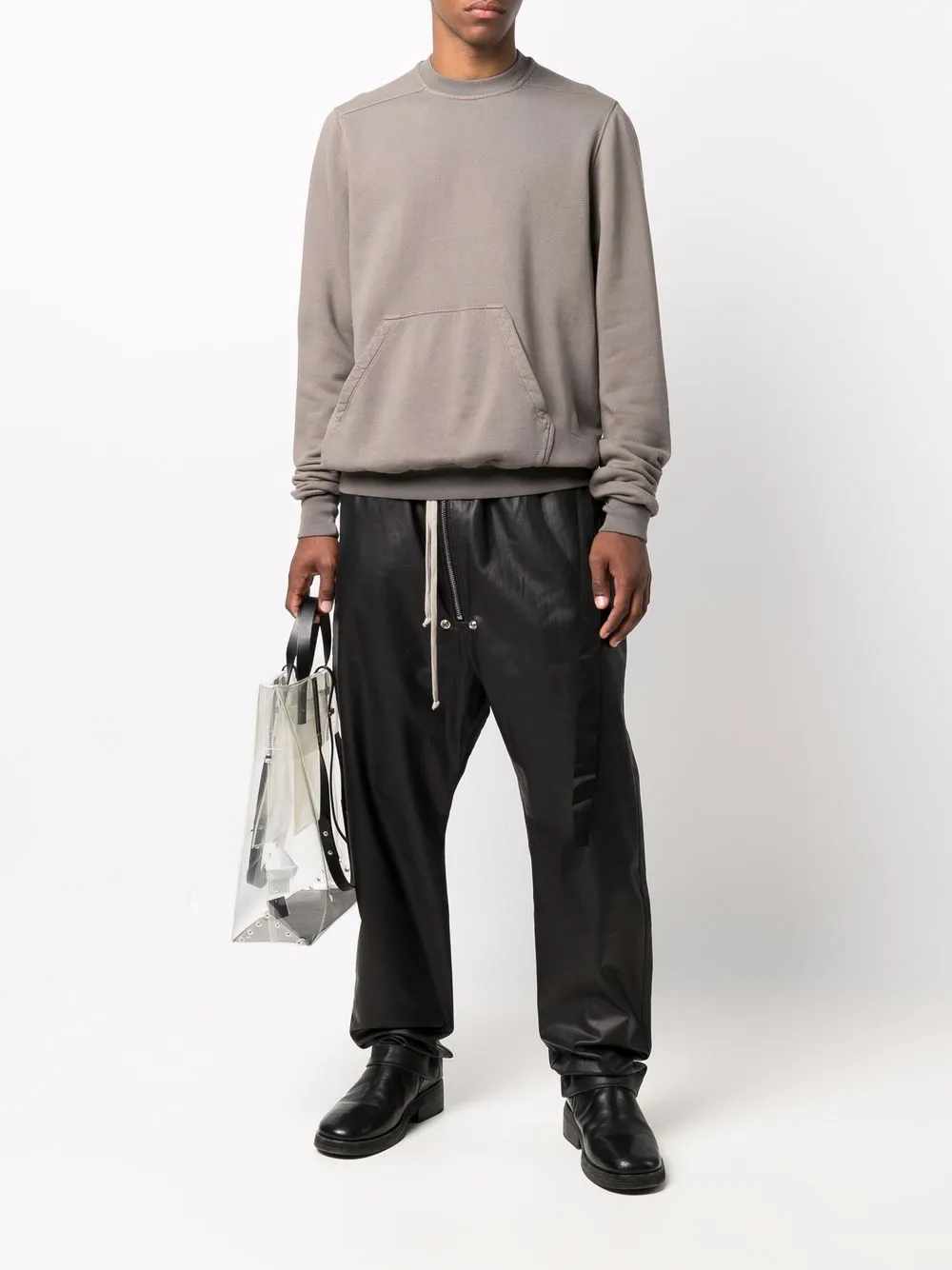 фото Rick owens брюки из искусственной кожи с низким шаговым швом