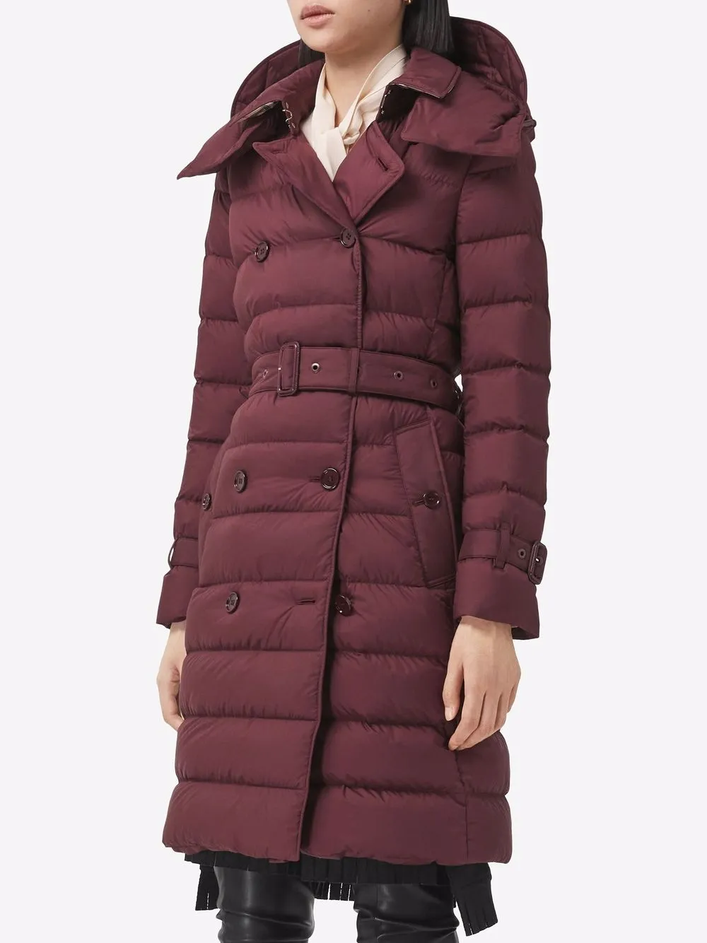фото Burberry двубортное пальто с капюшоном