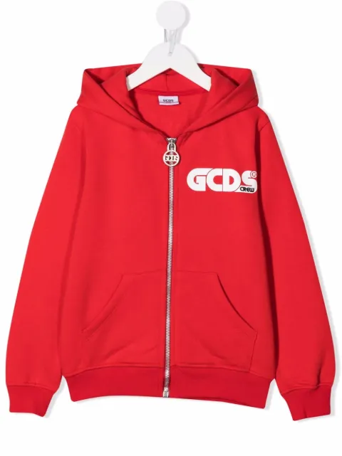 Gcds Kids logo-print zip-front hoodie