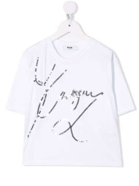 MSGM Kids sequinned logo T-shirt