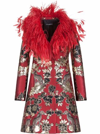 Shop Dolce & Gabbana feather-trim jacquard coat with Express Delivery -  FARFETCH