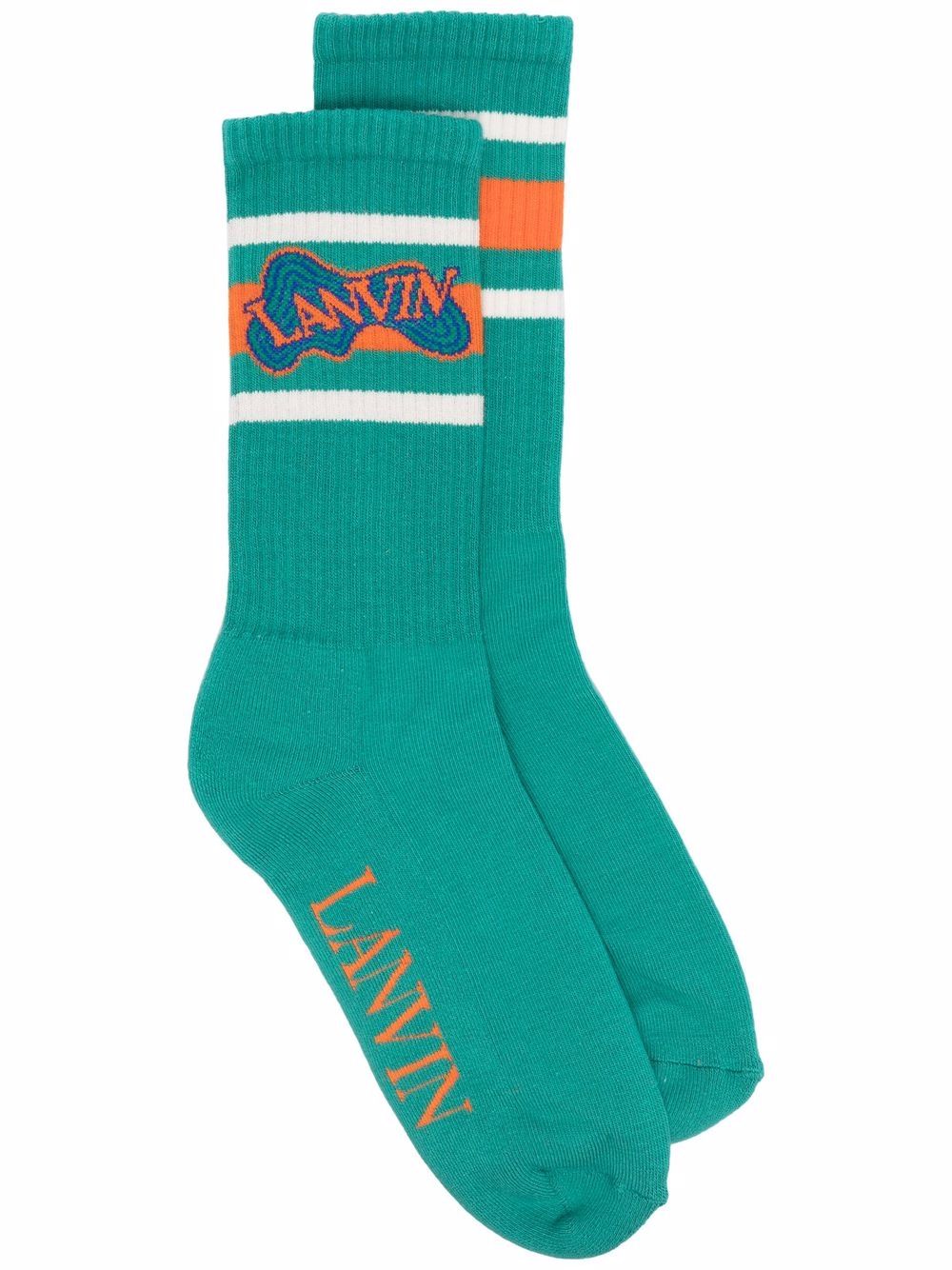 Lanvin Logo-knit Socks In Green