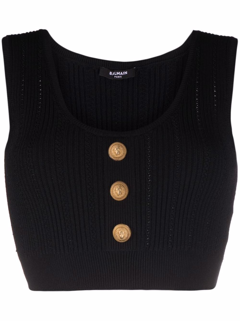 Balmain logo-button cropped sleeveless knitted top – Black