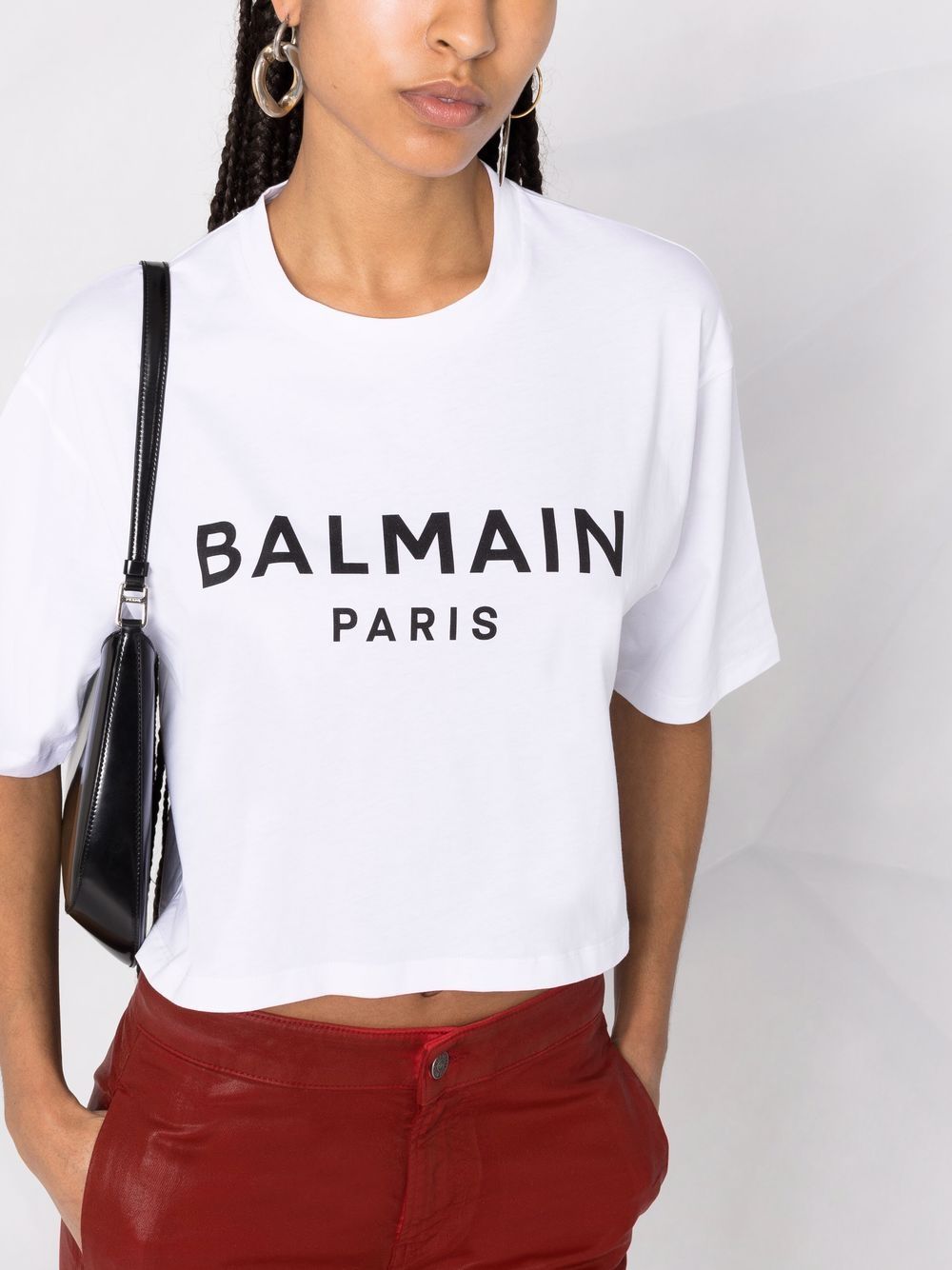 Shop Balmain cropped logo-print T-shirt with Express Delivery - FARFETCH