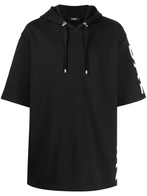 Balmain logo-print short-sleeve cotton hoodie