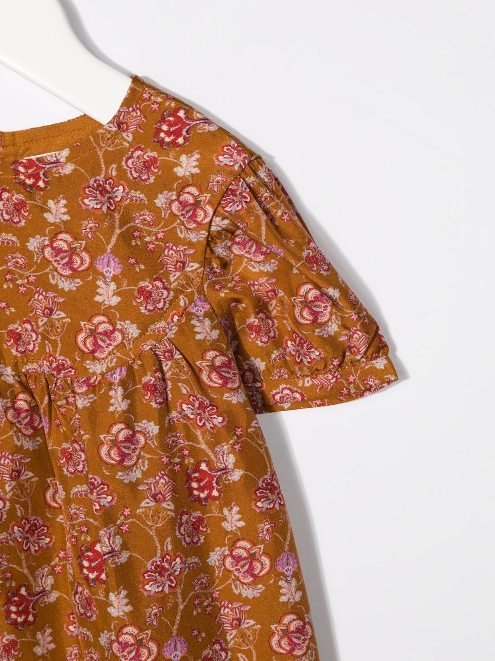 Shop Bonpoint Floral-print Habotai Silk Dress In Brown