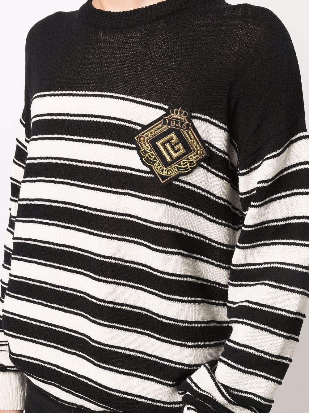 Balmain logo-badge knitted sailor jumper Men