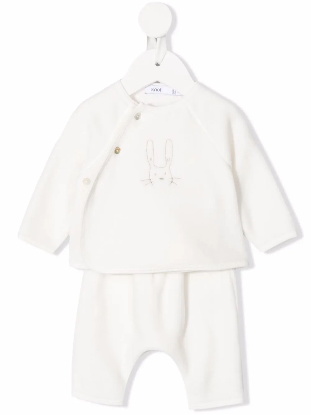 

Knot Pearl rabbit-embroidered newborn set - White