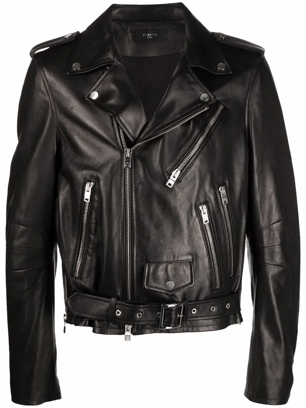 AMIRI Distressed printed leather biker jacket