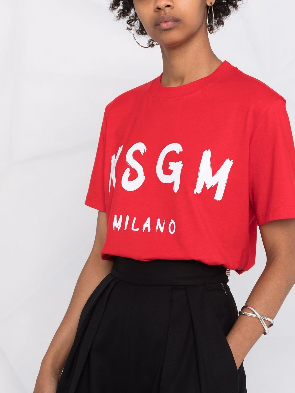 Shop Msgm Logo Crew-neck T-shirt In 红色