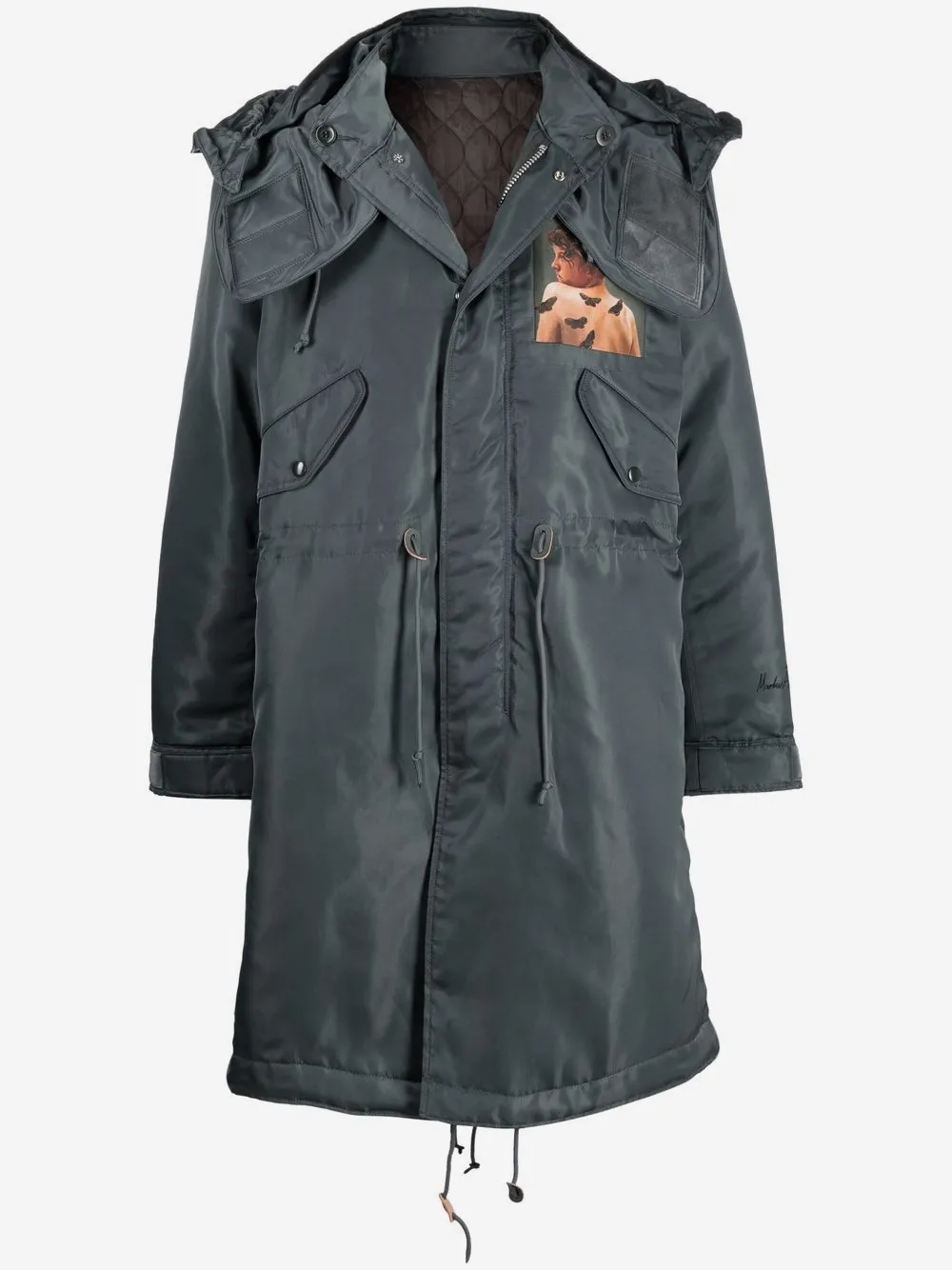 Undercover painterly-print hooded parka | Green | Image 1