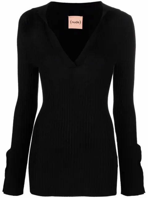 Nude knitted long-sleeve top