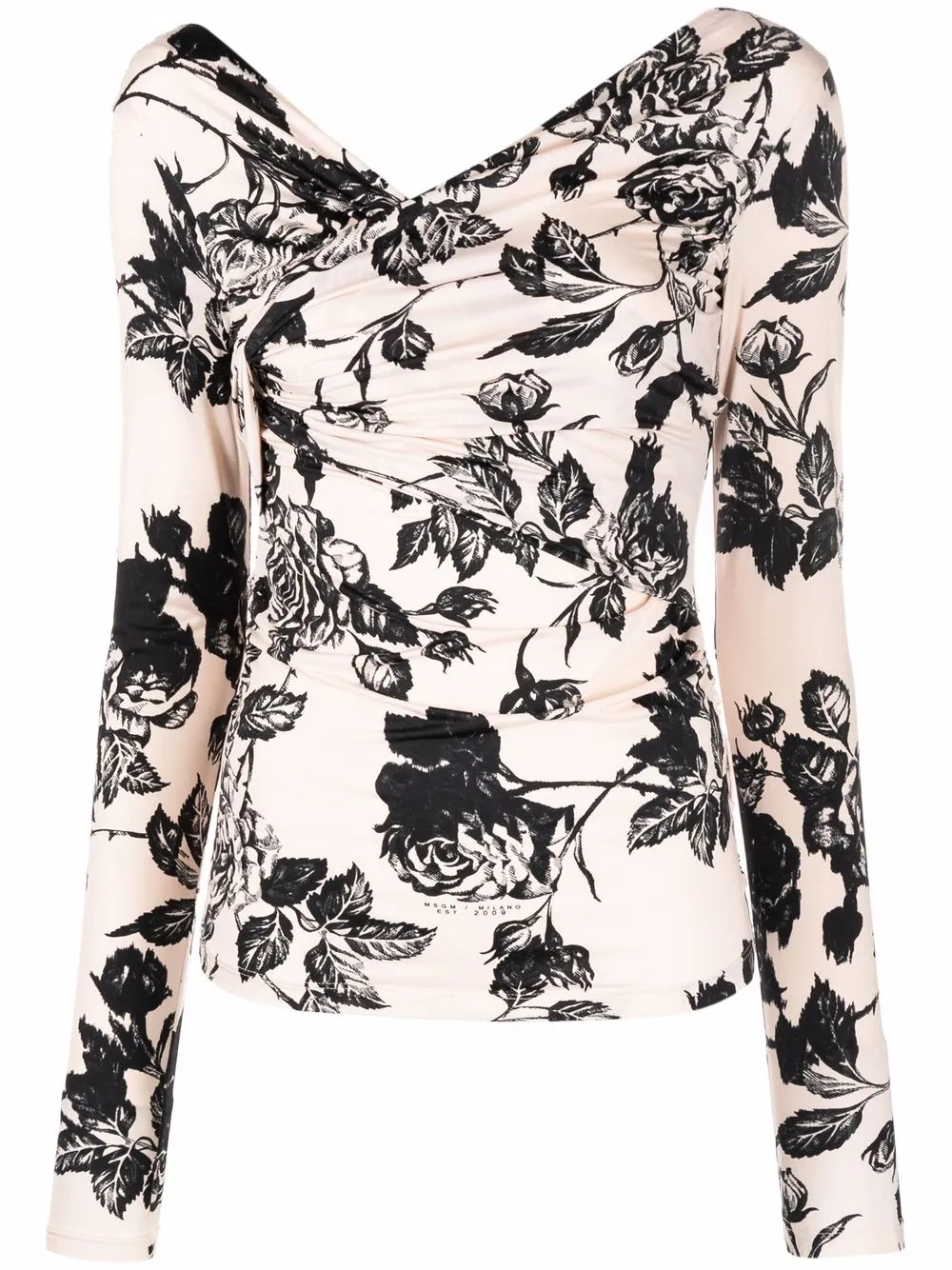 

MSGM floral-print asymmetric-neck top - Neutrals