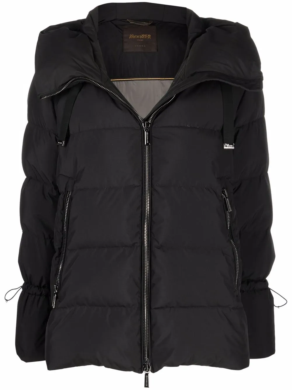 Moorer drawstring detailing funnel neck puffer jacket – Black