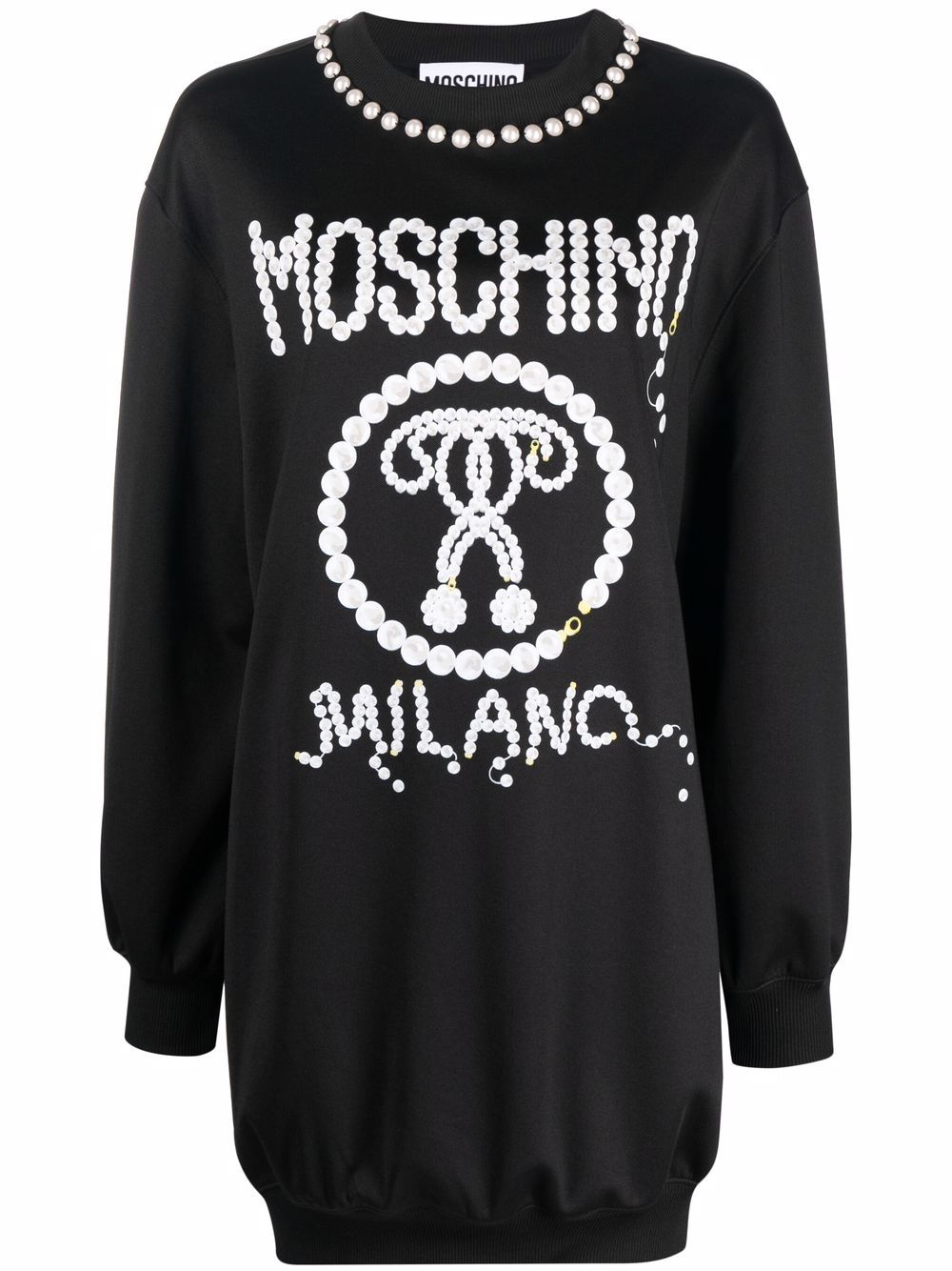 фото Moschino платье-толстовка с декоративным жемчугом и логотипом