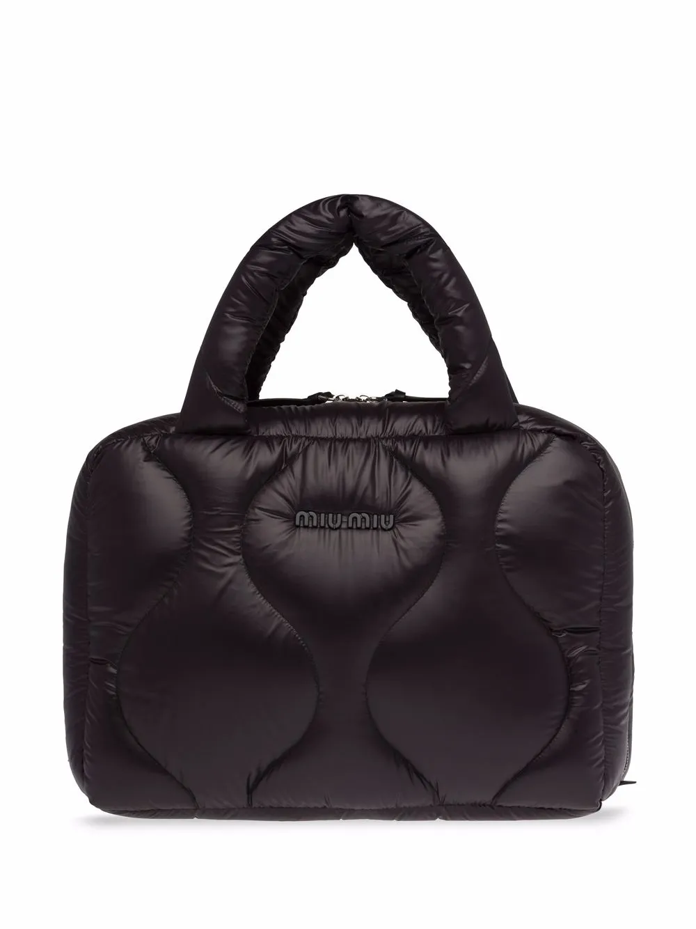 

Miu Miu tote capitonado con placa del logo - Negro