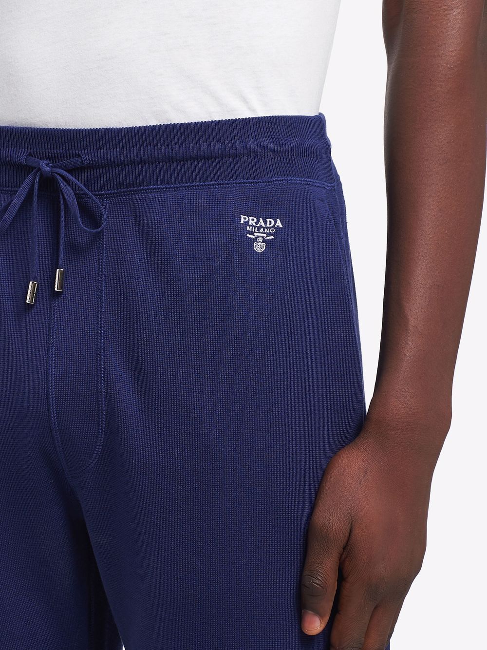 Shop Prada Logo-embroidered Track Pants In Blue
