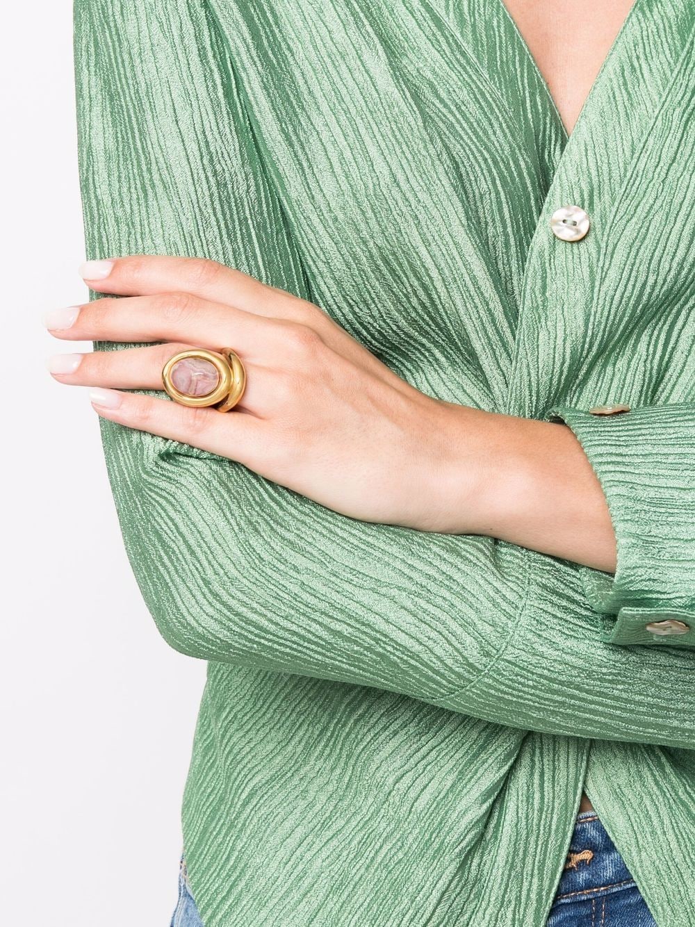 Shop Charlotte Chesnais Neo Turtle Mineral-detail Ring In Gold