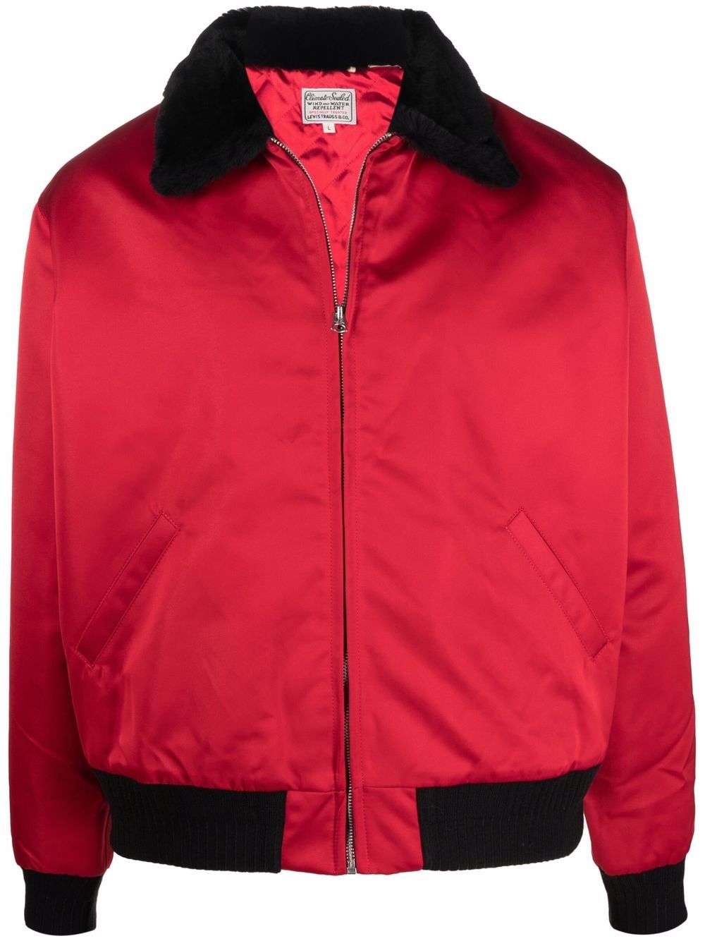 contrast-collar zip-up bomber jacket 