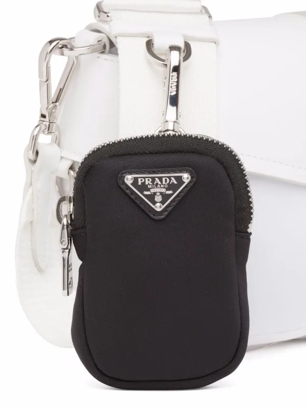 Prada Logo Plaque Phone Pouch White in Nylon with Silver-tone - US