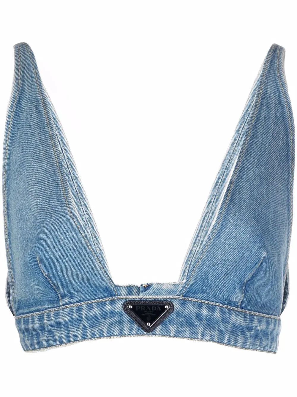 Prada Logo-plaque Denim Bra Top | ModeSens