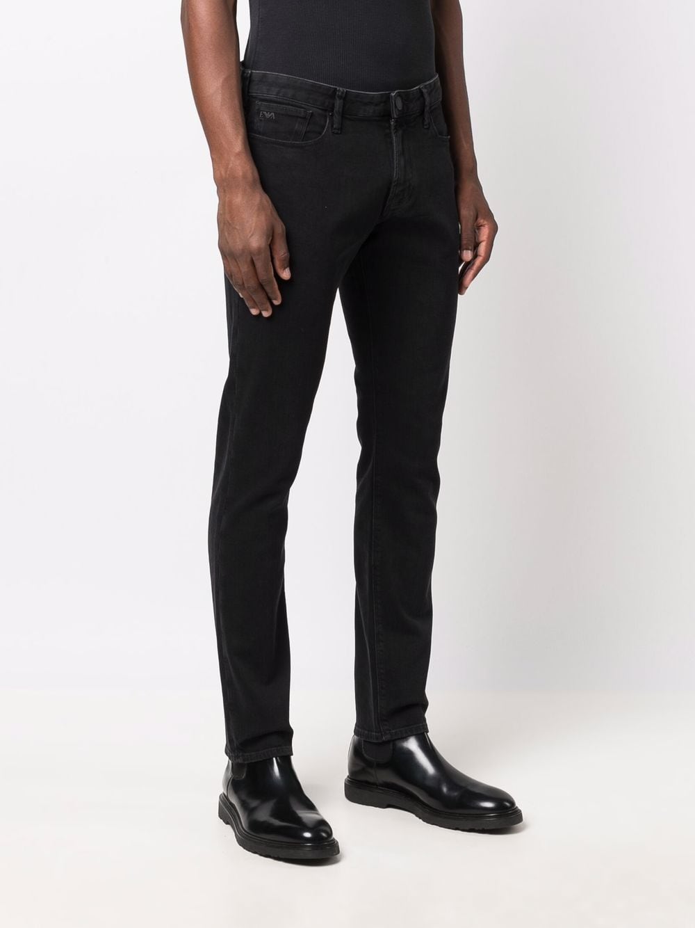 Shop Emporio Armani Low-rise Slim-cut Jeans In Black