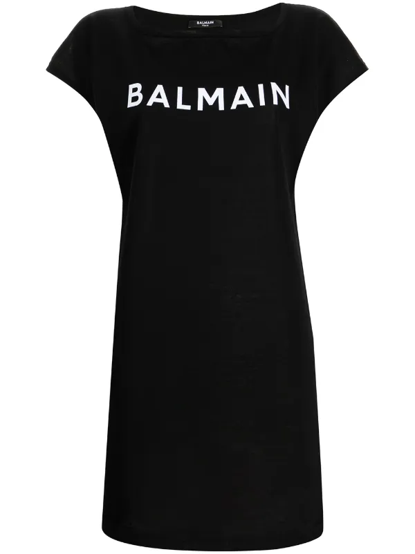 Shop Balmain logo-print short-sleeve 