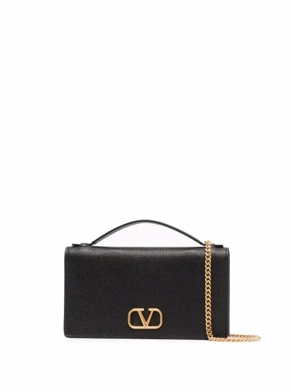 V Logo Signature Mini Leather Shoulder Bag in Black - Valentino