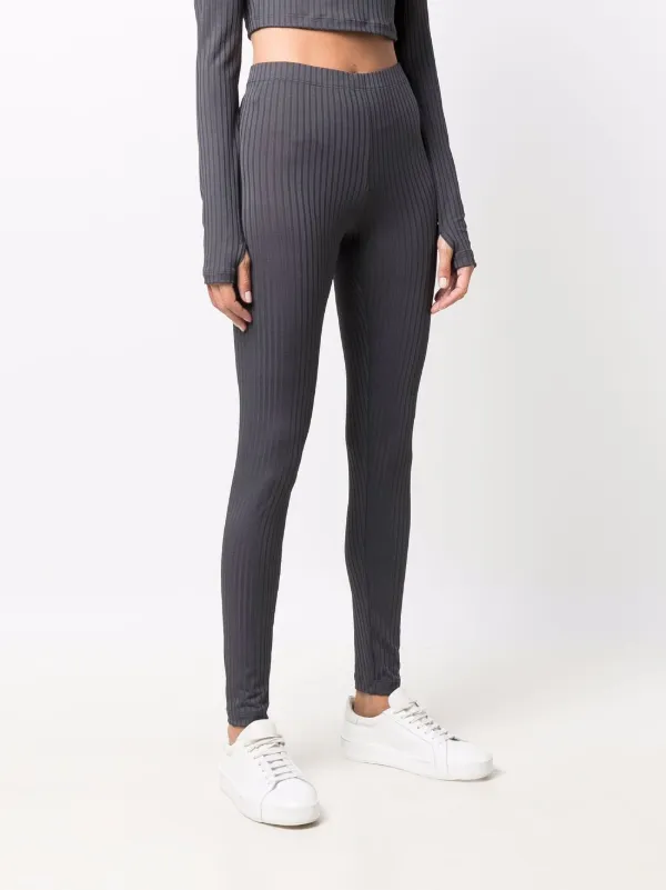 Gray Ribbed Knitted Stacked Leggings - ShopperBoard