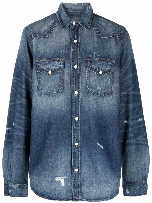 Distressed blue jean shirt Clearance