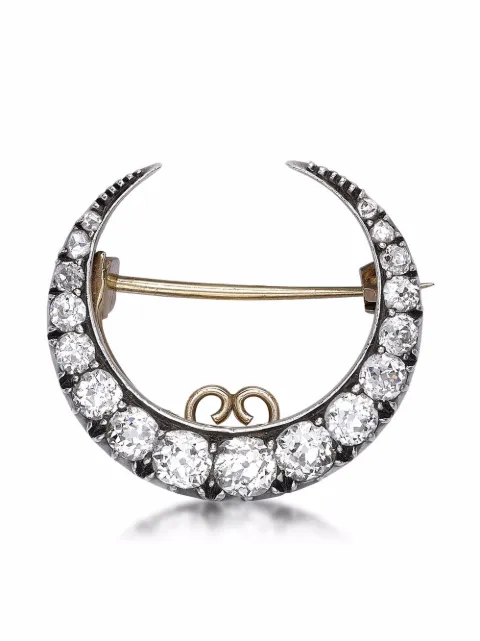 Pragnell Vintage 18kt yellow gold and silver crescent moon diamond brooch