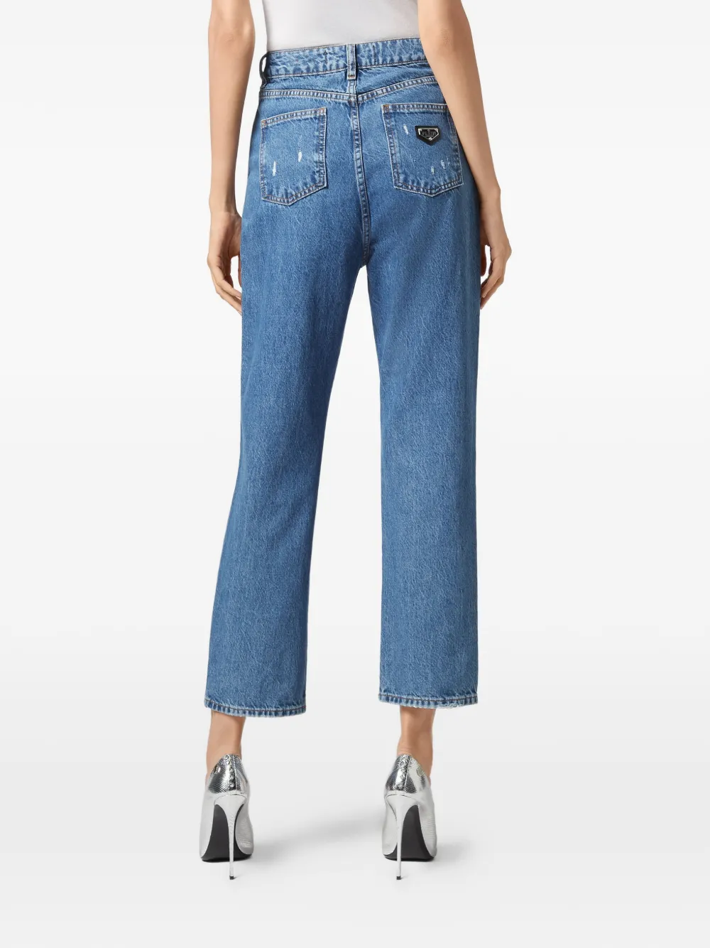 Philipp Plein Gerafelde jeans verfraaid met kristallen Blauw
