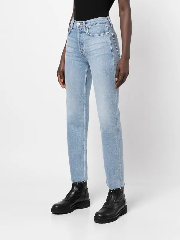 RE DONE Stove Pipe high rise Straight Jeans Blue FARFETCH AE
