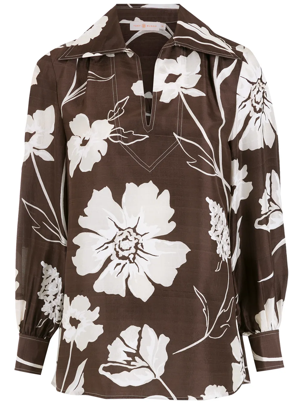 floral-print silk tunic top