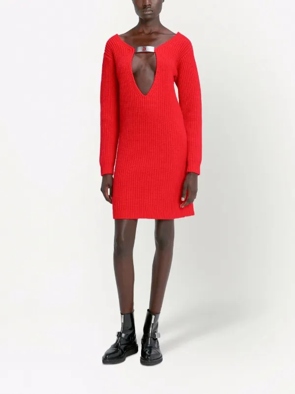 red knitted jumper dress