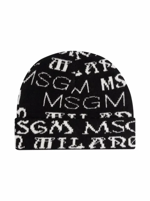 Msgm Kids طاقية منسوجة بشعار بحياكة إنتارسيا