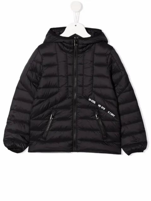 Diesel Kids hooded zip-up padded jacket