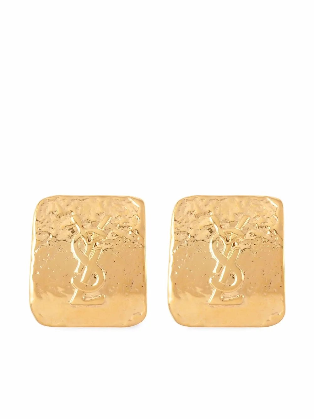 

Yves Saint Laurent Pre-Owned 1980s YSL logo-embossed clip-on earrings - Gold