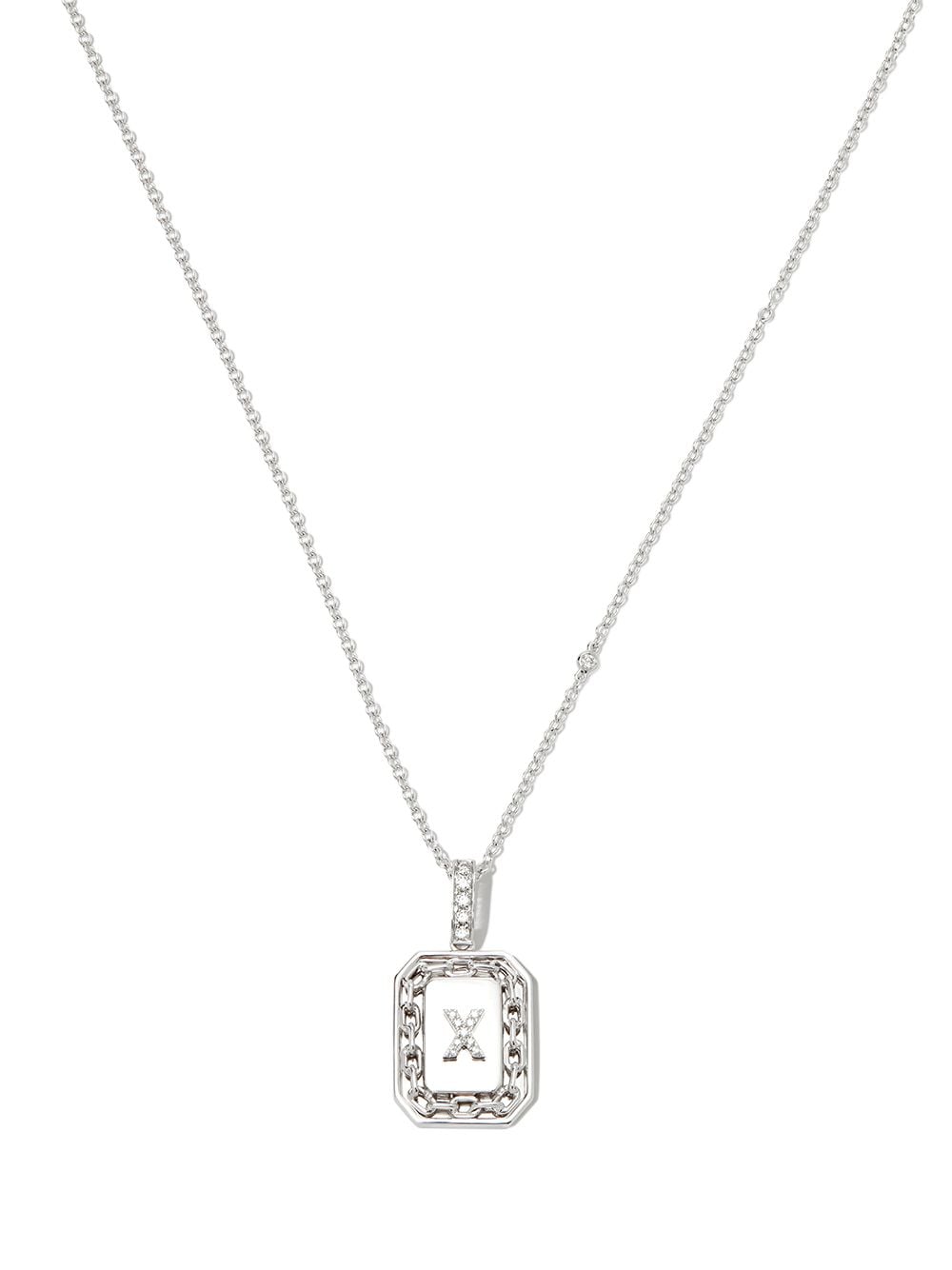 18kt white gold X-initial bead-chain necklace