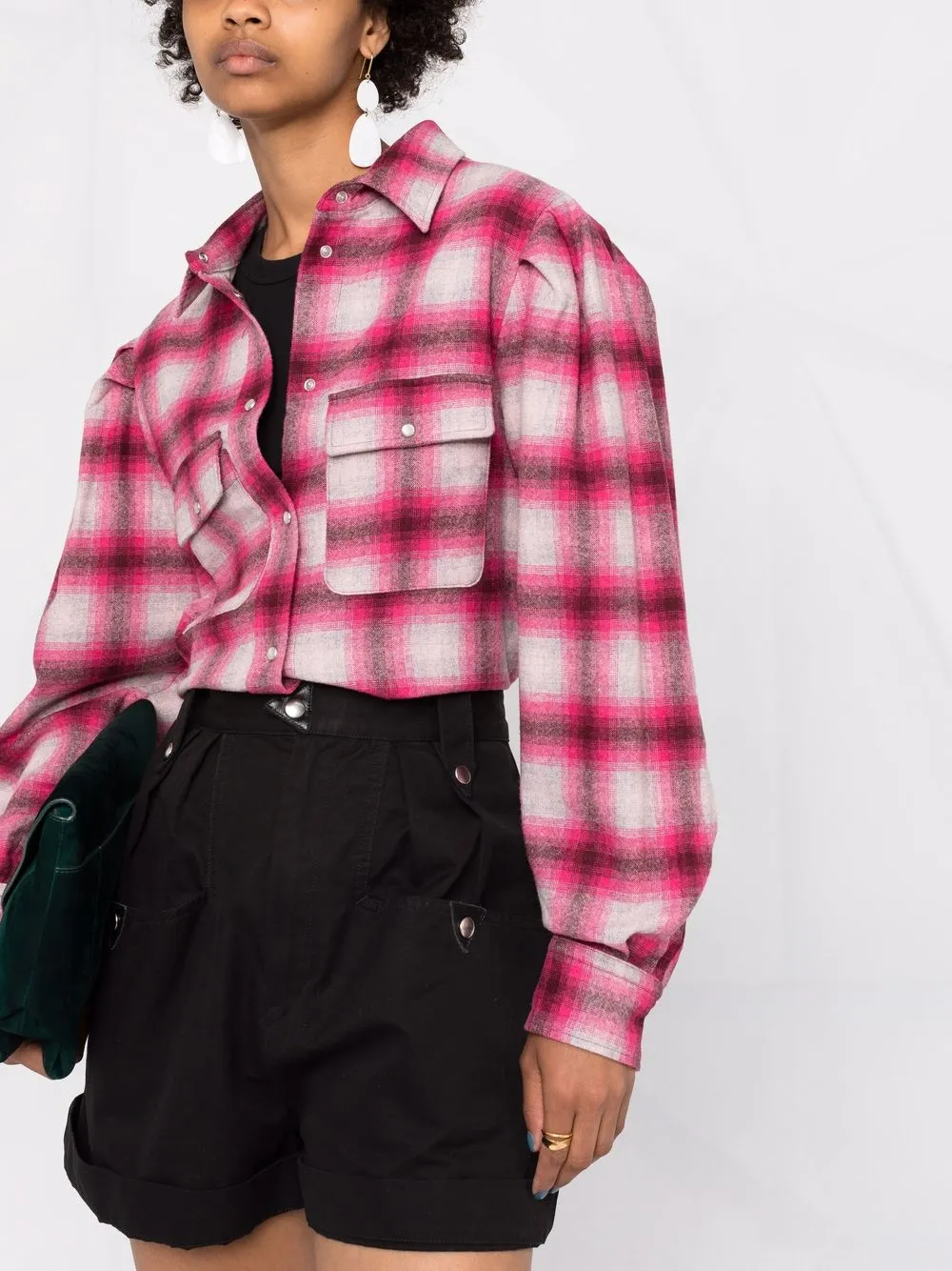 Isabel Marant Étoile Reosi Check Wool Blend Button-up Shirt In Pink