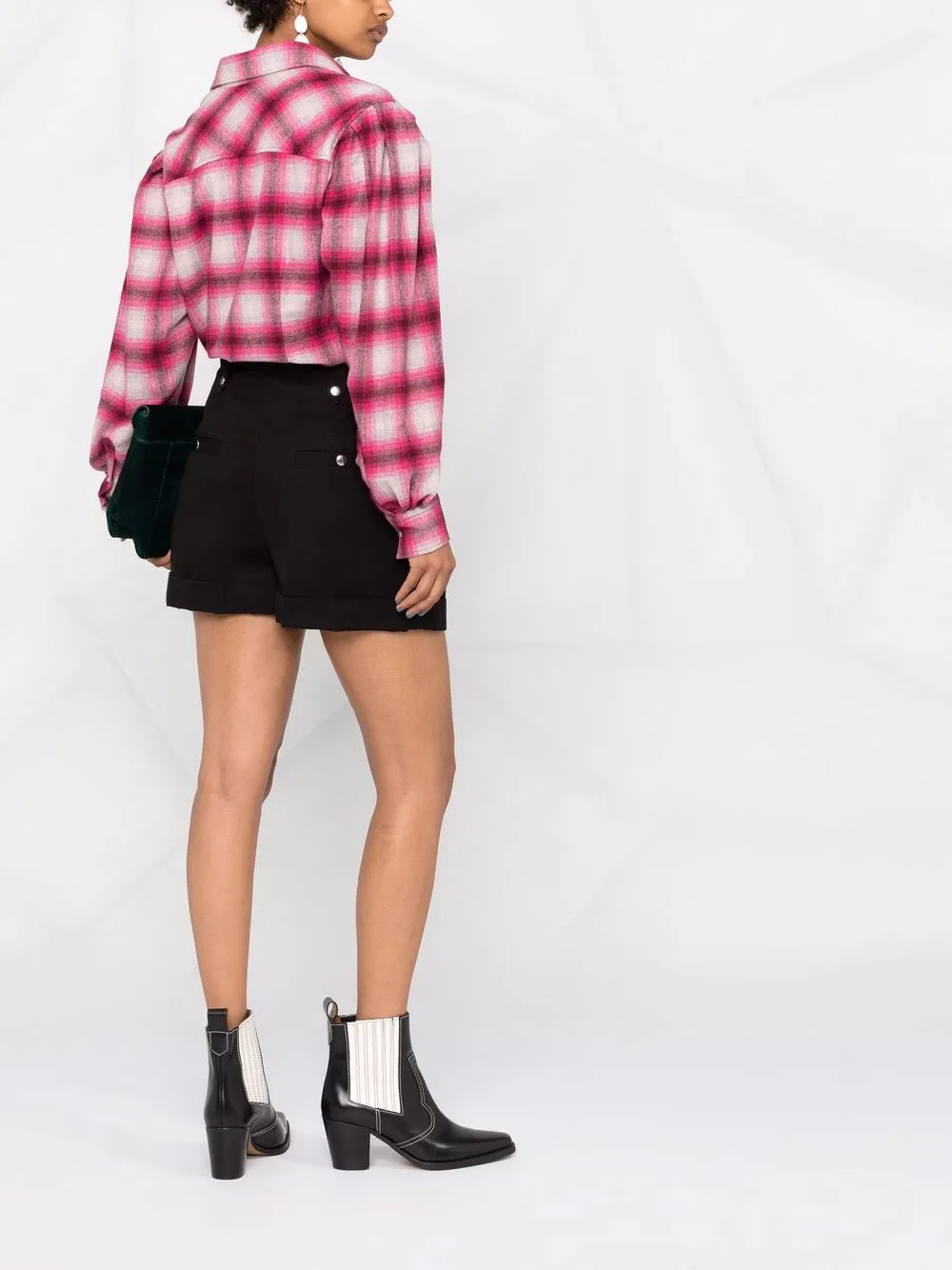 Isabel Marant Étoile Reosi Check Wool Blend Button-up Shirt In Pink